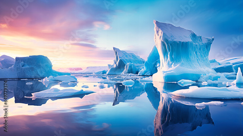 Reflective Icebergs Floating on Sapphire Oceans, photo