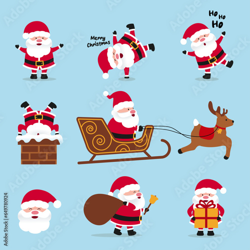 Set of Santa Claus, cute and funny. Vector illustrations for stickers or wish card. Separate elements