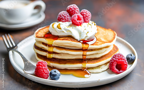 Pancakes with raspberries, blueberries