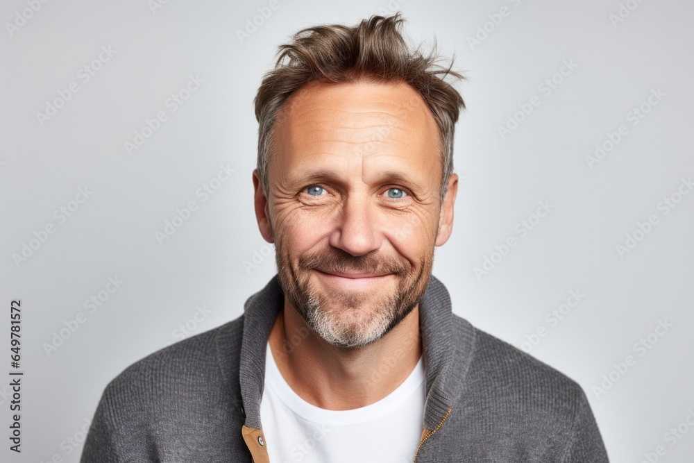 Contented and smiling mature man with a friendly face on gray background Contented and smiling mature man with a friendly face on gray background
