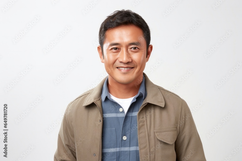 Cheerful man with joyful smile and eye contact, headshot portrait on white background Cheerful man with joyful smile and eye contact, headshot portrait on white background