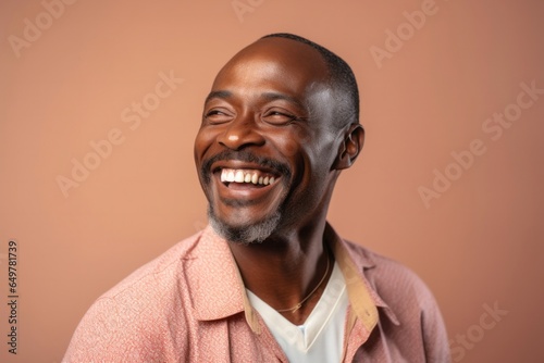 Cheerful man with beard and colored background smiling at the camera