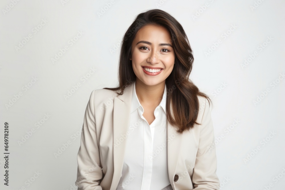 Cheerful adult woman with attractive smile and long hair in studio portrait Cheerful adult woman with attractive smile and long hair in studio portrait