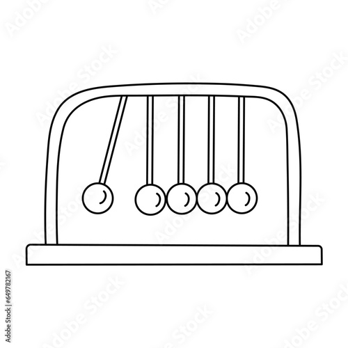 Newton's cradle hand drawn doodle vector illustration black outline. Back to school theme element. Physics science dynamics.