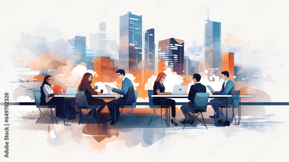 Fototapeta premium Group training and workshops 2D sketch drawing vector style.