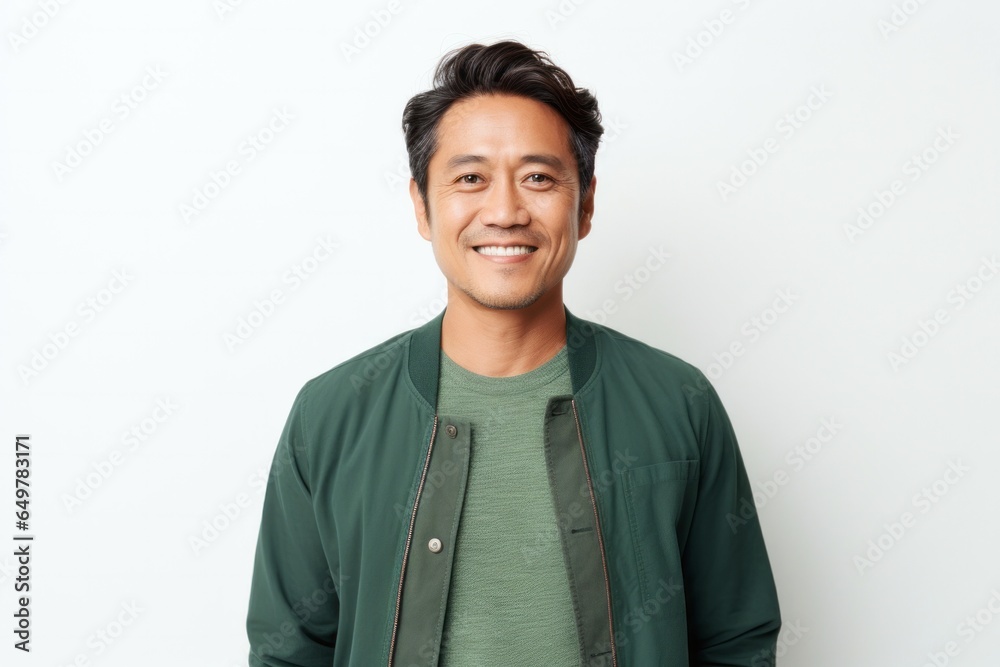 Cheerful man with beard and casual clothing smiling at camera on white background Cheerful man with beard and casual clothing smiling at camera on white background
