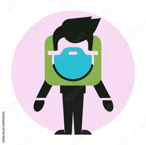 Figure of a man with a bearda on his neck, internet addiction icon, vector