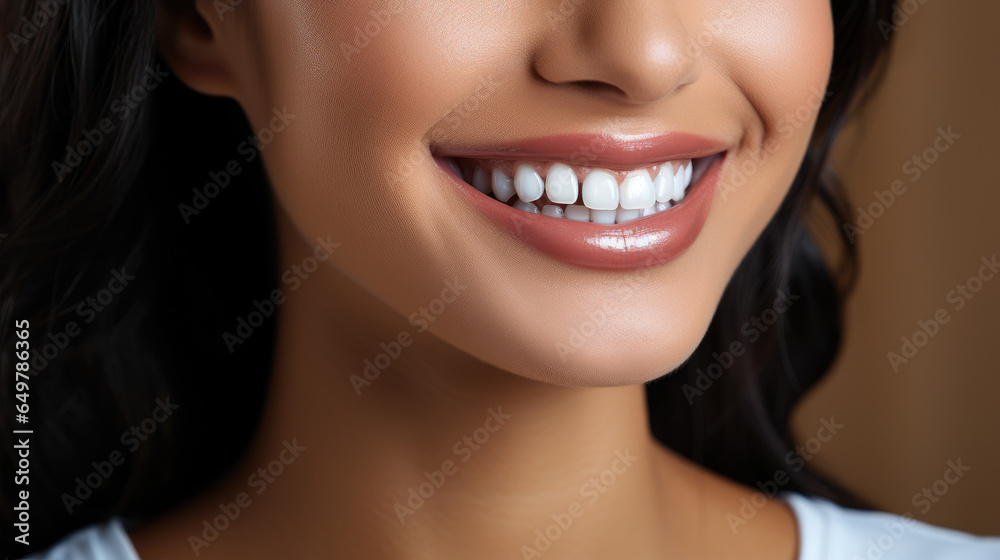 Perfect Smile: Close-Up of a Woman's White Teeth and Glossy Lips Perfect Smile: Close-Up of a Woman's White Teeth and Glossy Lips