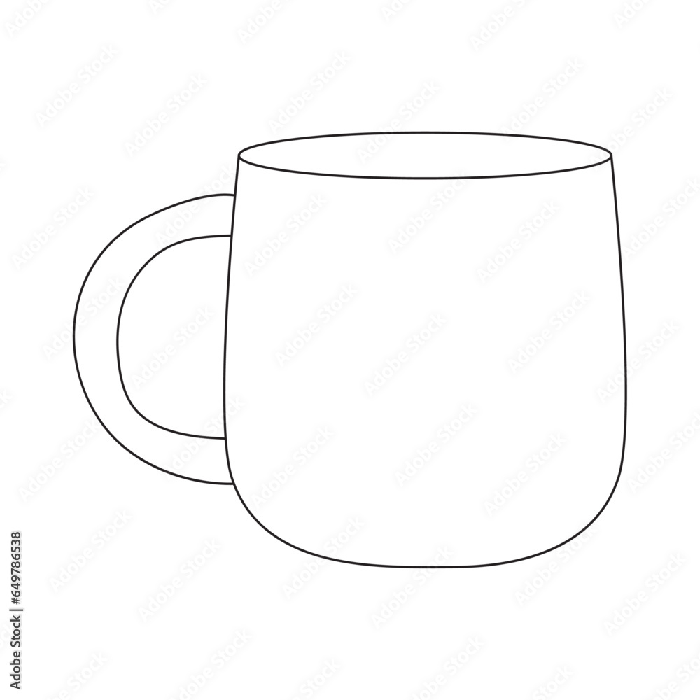 Simple isolated mug in outline style with black contour on white background for icons, webs, stickers Simple isolated mug in outline style with black contour on white background for icons, webs, stickers