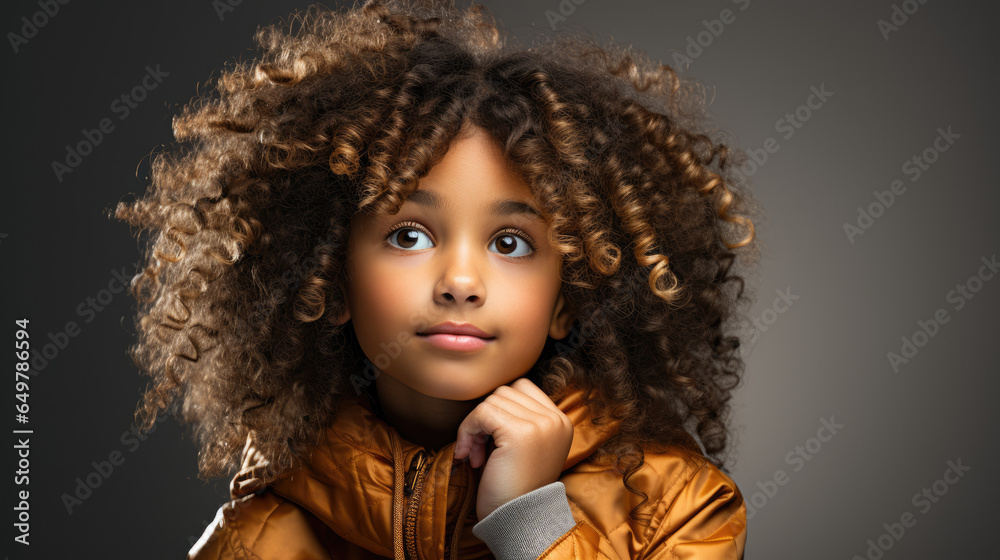 A closeup photo portrait of a beautiful black child.

