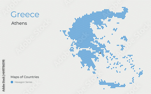 Greece, Hellenic Republic, Athens. Creative vector map. Modern Maps of Countries. Southern Europe, Hexagon Series. White