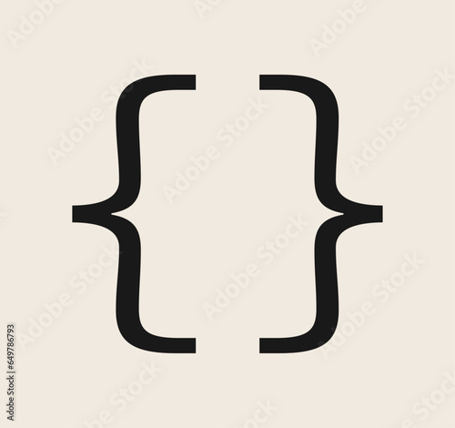 Curly braces symbol and dobule braces, symmetric sign for text quote, mathematics, typography swirly mark, opening and closing frames for punctuation in maths on background flat vector illustration.