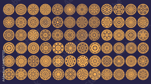 Lotus Mandala Vector Template Set for Cutting and Printing. Oriental silhouette ornament. Vector coaster design.