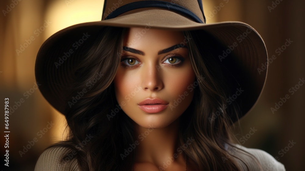 Woman in hat, medium close-up. Woman in hat, medium close-up.