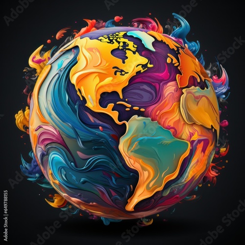 Abstract globe made of paint swirls