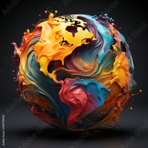 Abstract globe made of paint swirls