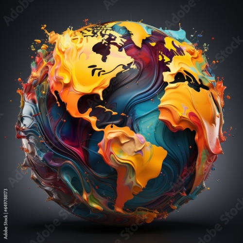 Abstract globe made of paint swirls