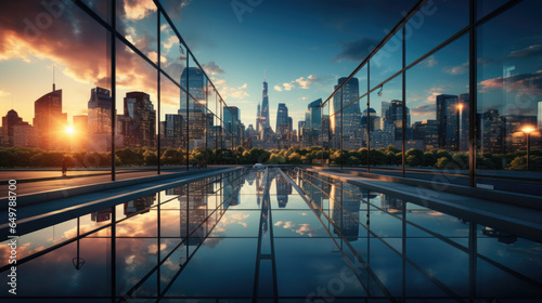 Reflective skyscrapers, business office buildings, view of the city © Vahid