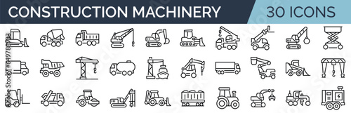 Fotografia Set of 30 outline icons related to construction machinery