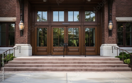 The main entrance door to a library. Example of the Exterior of a classical building