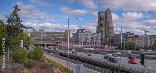 Photography Bridges and highways Norra Länken, skyscrapers Norra Tornen, construction area f