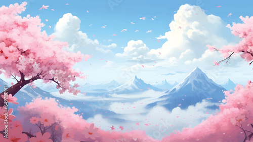 Cherry blossom landscape illustration wallpaper 