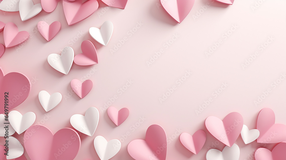 Background of 3D Heart Shape in Pink Created with Generative AI Technology