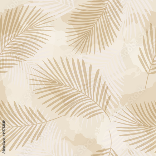 Palm Leaves Pattern. Watercolor Palm leaves seamless vector background  brown jungle print textured