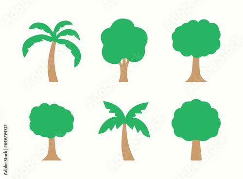 Tree, coconut palm, green, environment, vegetation, nature. Ecology, sustainability. Forest, plantation, farm, reforestation. Vector, symbol, icon, illustration