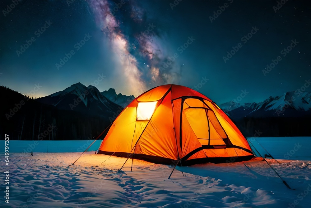 camping in the snow generated by AI