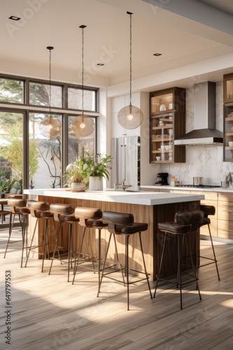 modern dining room with kitchen