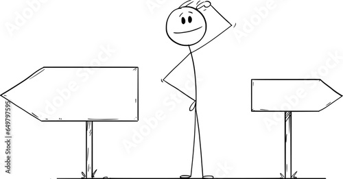 Choose Your Direction, Vector Cartoon Stick Figure Illustration
