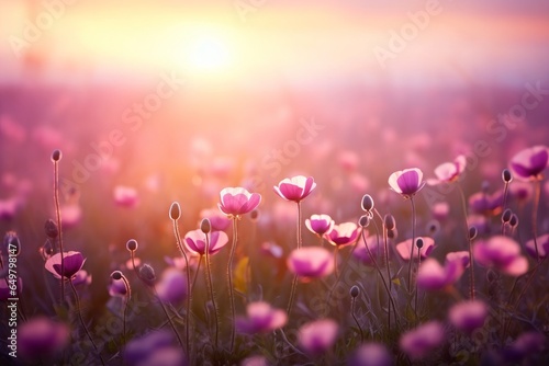 Beautiful natural floral background with field full of flowers in bloom © Ariful