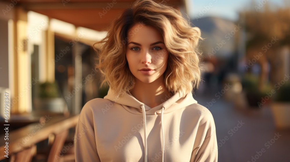 A young woman poses in business attire and casual clothing outdoors. A young woman poses in business attire and casual clothing outdoors.