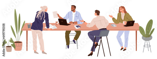 People office work. Vector illustration. A worker employee seeks opportunities to expand their skills and knowledge in office work People in office work collaboratively, sharing ideas and expertise