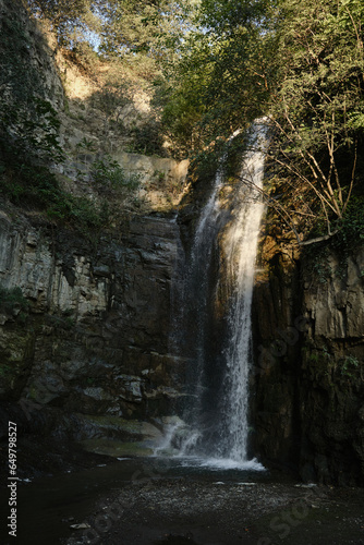 Waterfall in the center of Tbilisi. Botanical garden in the old town. A beautiful and unusual popular tourist natural place in the city center. No people.