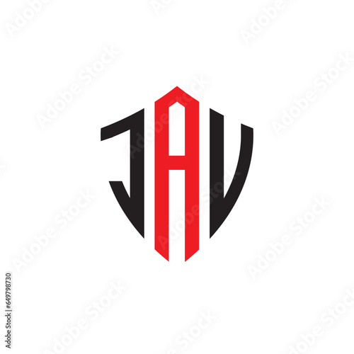 JAV letter logo design. Middle red one text. Initial letter monogram on white background.logo template.  Alphabet letter icon. photo