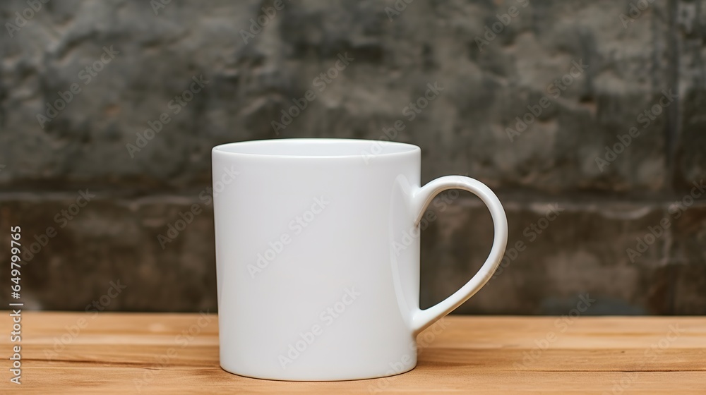 Generative AI, White ceramic cup set-up in at home interior, mug mock up blank, muted neutral colors.	