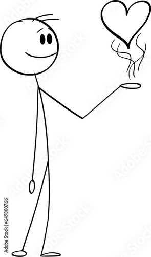 Person Holding Love Heart, Vector Cartoon Stick Figure Illustration