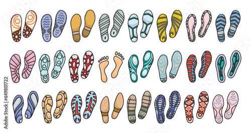 Print of shoe vector color set icon. Vector illustration print of sole shoe on white background . Isolated set icon footprint foot.