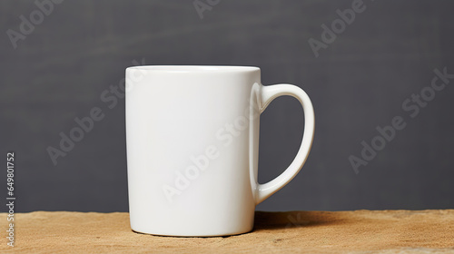 Generative AI, White ceramic cup set-up in at home interior, mug mock up blank, muted neutral colors..