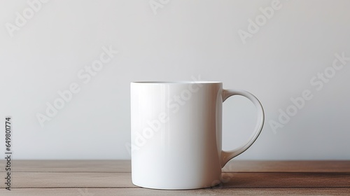 Generative AI, White ceramic cup set-up in at home interior, mug mock up blank, muted neutral colors.. © DELstudio