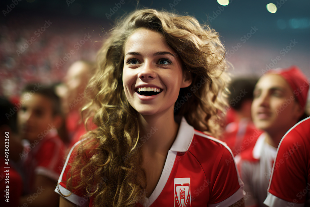 Naklejka premium Generative Ai picture of various fans are cheering in sports stadium