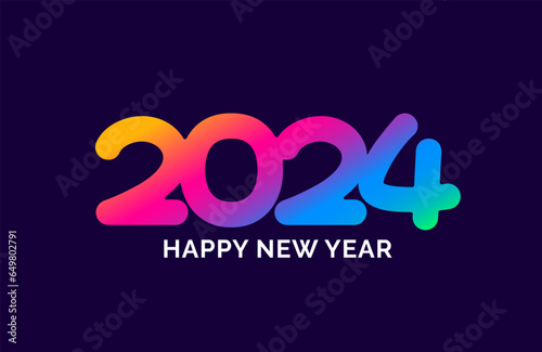 2024 Happy New Year colorful Text logo typography design concept. Xmas greetings with 2024 numbers in the form of colored stained glass. Art design template 2024. calligraphy Vector illustration.