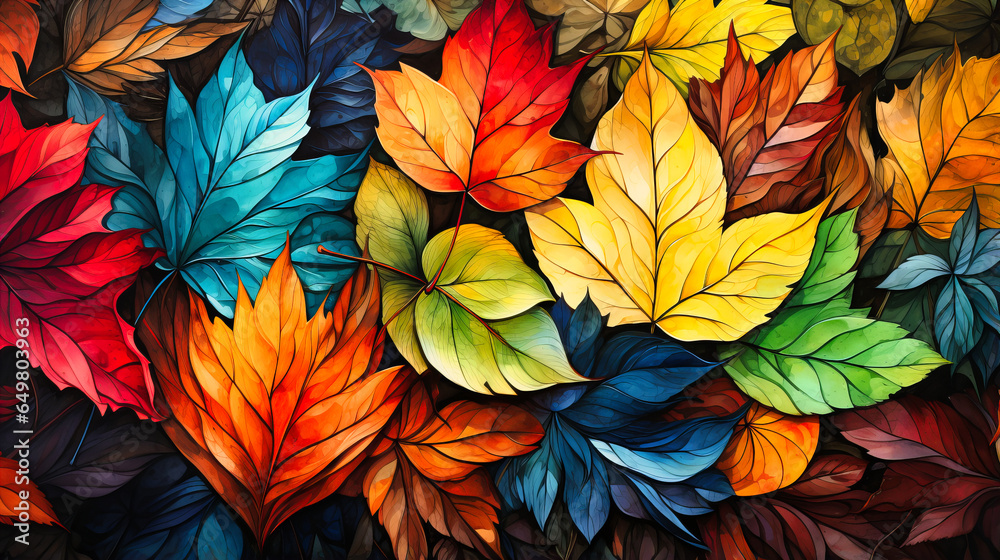 Mosaic of Colorful Leaves on Forest Floor, Autumn's Final Bow,