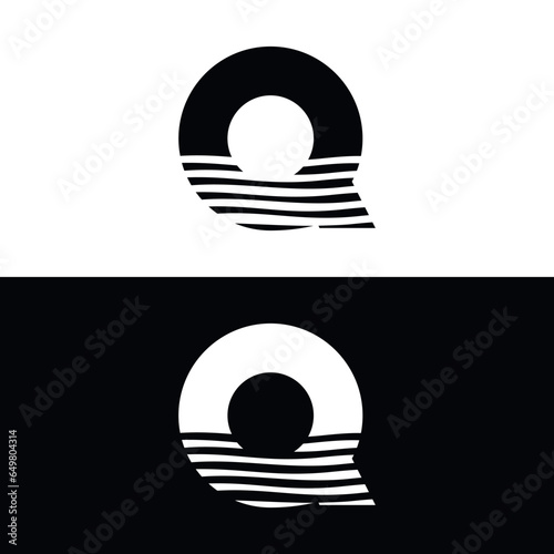 vector, Logo Q, beach, sun, nature, black and white