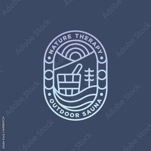 minimalist outdoor sauna badge line art logo template vector illustration design. simple modern spa, wellness, nature therapy emblem logo concept