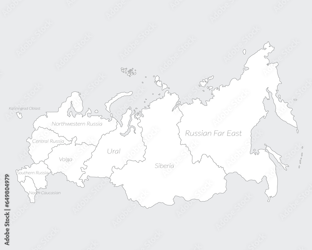 Obraz premium Russia map in white color with label of administrative regions. 