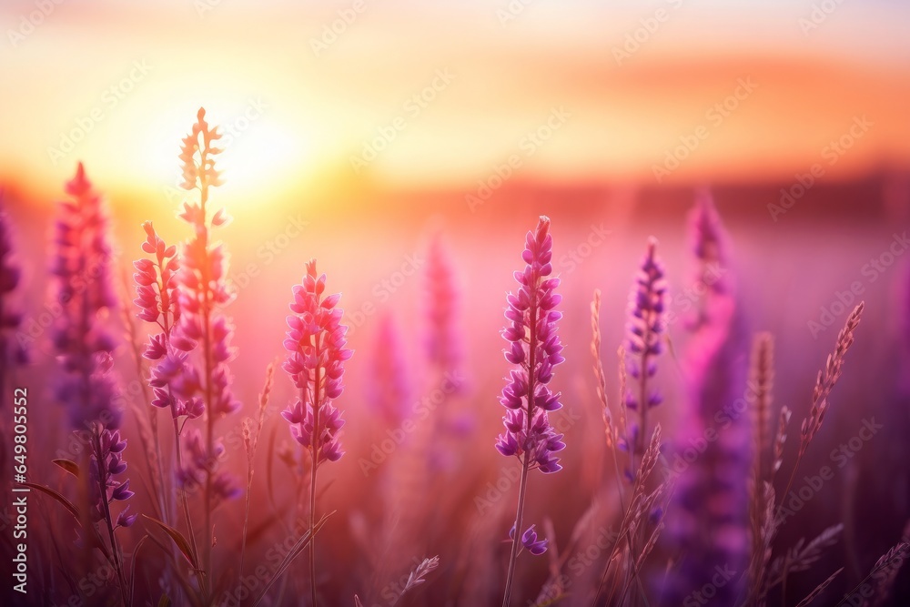 Fototapeta premium Beautiful natural floral background with field full of flowers in bloom