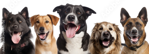 Close-up of happy smilling adult dogs of different breeds isolated on white background generative ai © Hixel